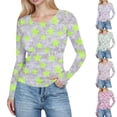 thumbnail image 1 of YanHoo Womens Long Sleeve Printed Shirts Ribbed Knit Soft Stretch Tops Spring Fall Fashion 2026 Crew Neck Going Out Basic Tees Y2k Clothes Mint Green,S, 1 of 7