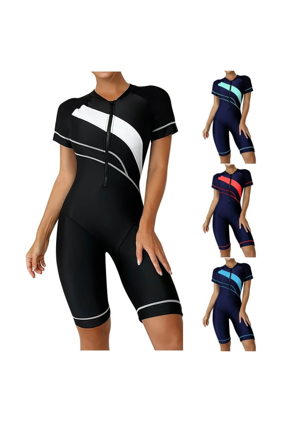 Womens Long Sleeve Rash Guard UV UPF 50+ Sun Protection Color Block Zipper One Piece Swimsuit Modest Surfing Bathing Suit Green,S