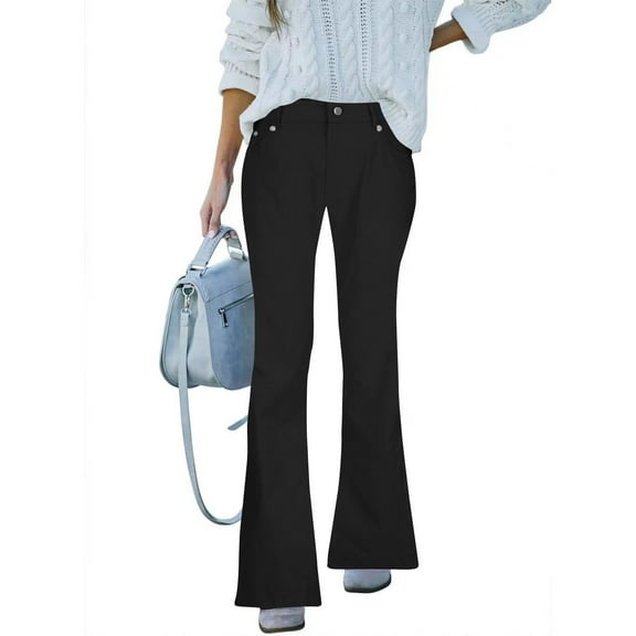 YanHoo Womens Mid Rise Flare Jean Bell Bottom High Waisted Jeans Wide Leg Bootcut Jeans Stretchy Denim Pants with Pocket Black,XXL