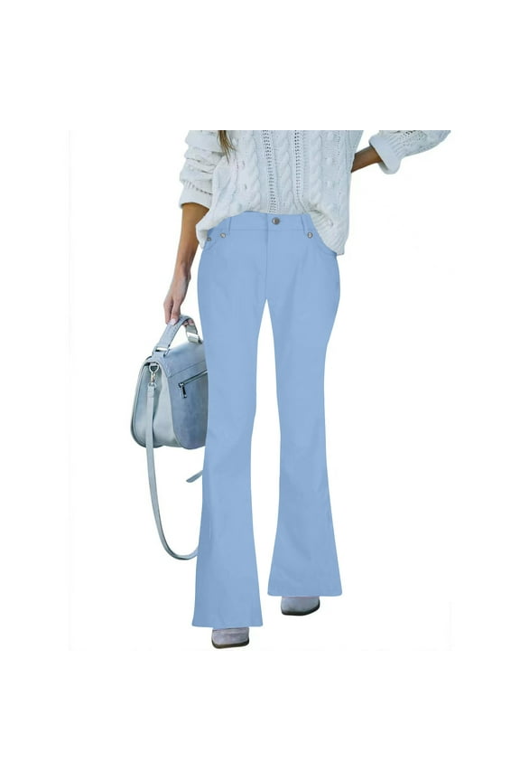 Womens Mid Rise Flare Jean Bell Bottom High Waisted Jeans Wide Leg Bootcut Jeans Stretchy Denim Pants with Pocket Sky Blue,XXL
