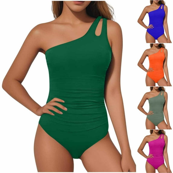 YanHoo Womens One Piece Swimsuits One Shoulder Tummy Control Bathing Suits Modest Full Coverage Cutout Monikinis Swimwear Orange,XL