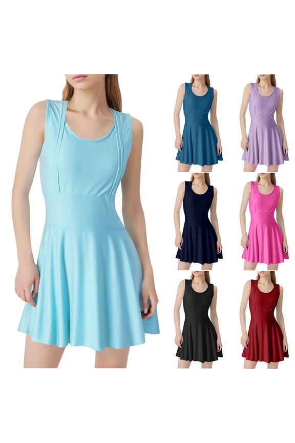 Womens One Piece Swimsuits Tummy Control Swim Dress Modest Full Coverage Skirt Bathing Suit Beach Vacation Swimdress Blue,S