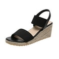 thumbnail image 1 of YanHoo Womens Open Toe Espadrilles Dressy Platform Sandals Slip on Elastic Ankle Strap Wedges Sandals, 1 of 4