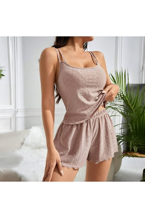Womens Pajama Sets Eyelet Tank Top and Shorts Pj Set 2 Piece Soft Sleeveless Lounge Set Loungewear