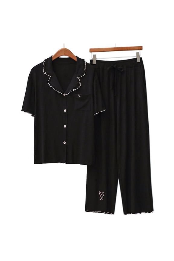 Womens Petite Pajama Sets Lounge 2 Piece Pj Matching Cute Soft Short Sleeve Sleepwear Short Pants Set with Pocket