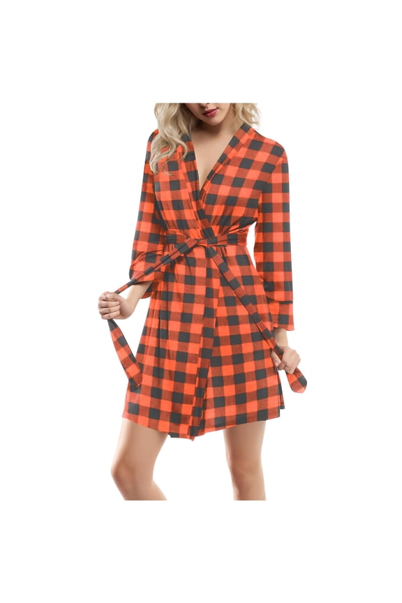 Womens Plaid Plush Robes Soft Flannel Fluffy Bathrobe Hooded Robe Sleepwear Warm Soft Fluffy Housecoat with Pockets
