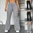 thumbnail image 1 of YanHoo Womens Plus Side Wide Leg Pants Elastic Waisted Drawstring Solid Color Sweatpants Casual Flared Trousers with Pockets, 1 of 8