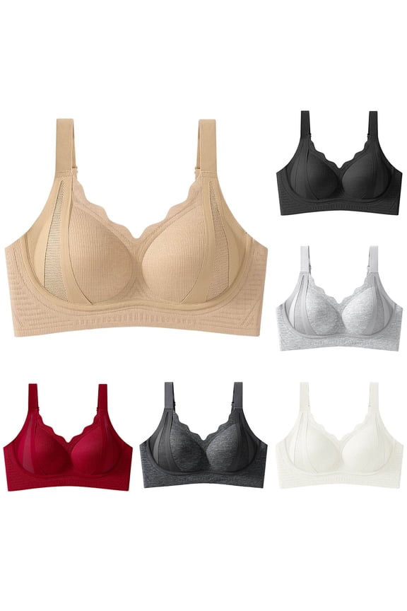 Womens Plus Size Bras Seamless Wireless Push Up Bra No Underwire Scalloped Bralettes Soft Comfy Everyday Tshirt Bra