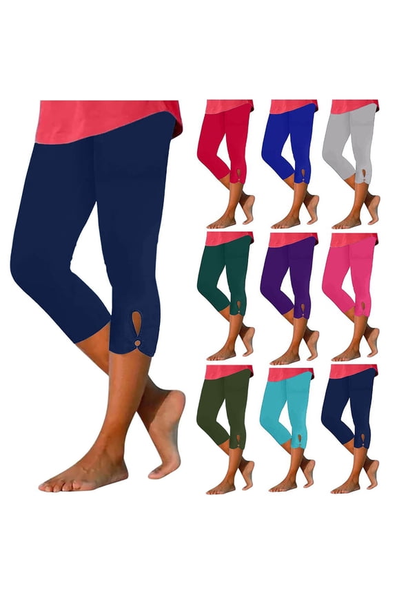 Womens Plus Size Capris Pants High Waisted Solid Color Slim Fit Leggings Casual Comfy Workout Cropped Trousers