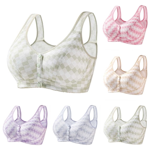 YanHoo Womens Plus Size Front Closure Bras Seamless Push Up Plaid Bralettes No Underwire Wireless Bralette Full Coverage Everyday Bra