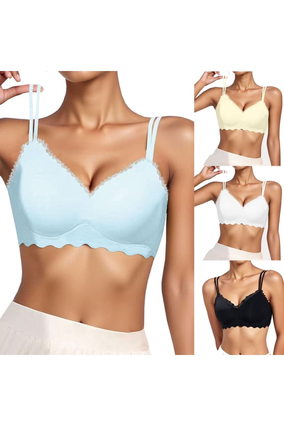 Womens Plus Size Lace Bra Seamless No Underwire Scalloped Bralettes Adjustable Straps Full Coverage Bras Comfortable Everyday Bra