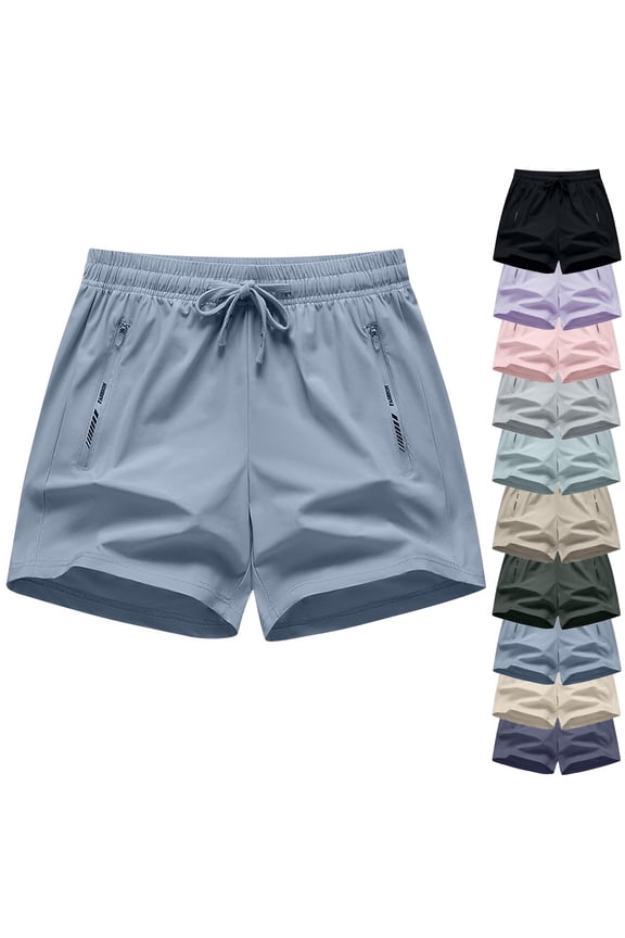 Womens Plus Size Shorts Quick Dry Elastic Waist Drawstring Workout Short Summer Running Gym Shorts with Zipper Pockets