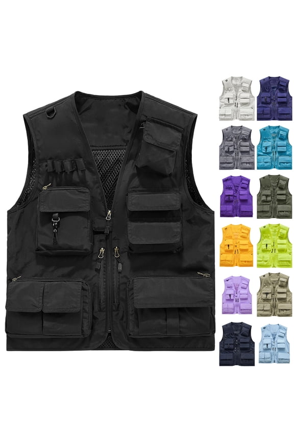 Womens Plus Size Vests Sleeveless Zipper Tank Tops Outdoor Travel Cargo Vest with Multi Pockets