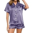 thumbnail image 1 of YanHoo Womens Satin Pajamas Set Short Sleeve Button Down 2 Piece Silk Pjs Shorts Set Sleepwear with Pocket S-XXL, 1 of 8