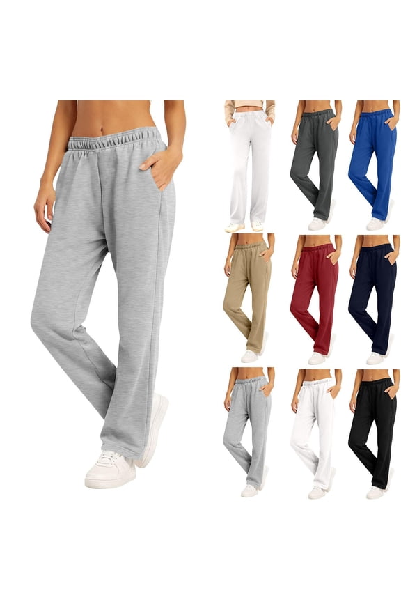 Womens Straight Leg Pants Elastic Waisted Outdoor Sweatpants Casual Workout Trousers with Pockets