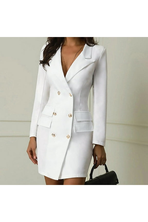 Womens Suit Dresses Bodycon Double Breasted Lapel Blazer Slim Fit Midi Dress Ladies Elegant Business Casual Outfits