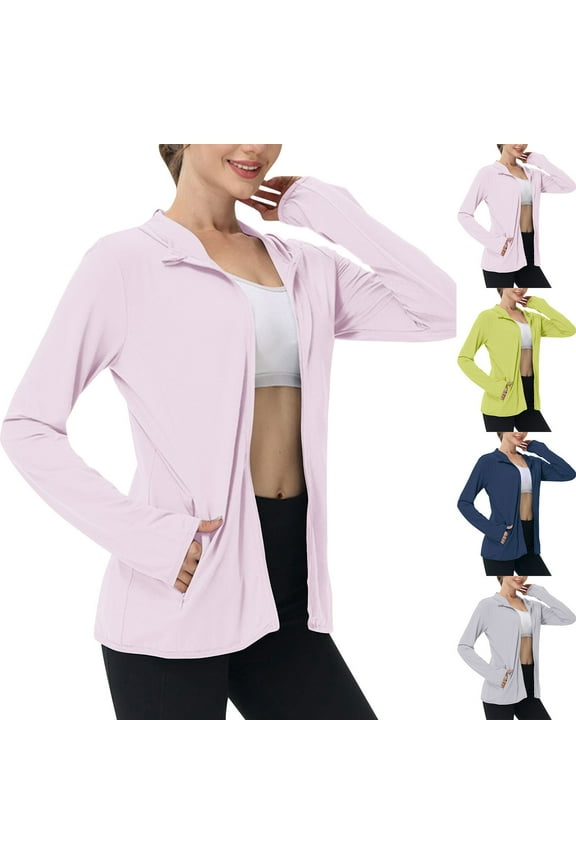Womens Sun Shirts Full Zip UPF 50+ Protection Hoodie Jacket Long Sleeve Hiking Outdoor Lightweight UPF50+ Jackets Yellow,S