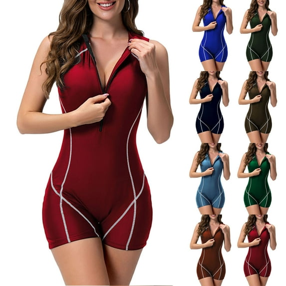 YanHoo Womens Swimsuits One Piece Boyleg Rash Guard Swimsuit Sleeveless Half Zipper Surfing Swimwear Sport Bathing Suits Army Green,S