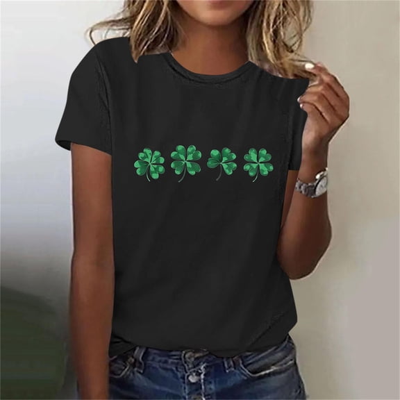 YanHoo Womens T-Shirts St. Patrick's Day 2026 Short Sleeve Spring Summer Tops Crew Neck Clover Shamrock Printed Trendy Casual Work Soft Basic Tees