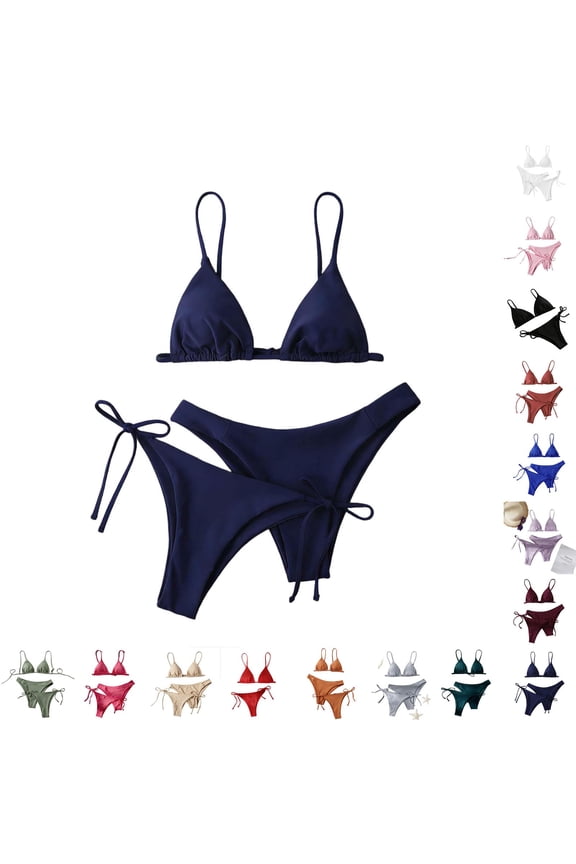 Womens Thong Bikini Sets String Halter 3 Piece Swimsuit Cheeky Solid Color Bathing Suit Swimwear