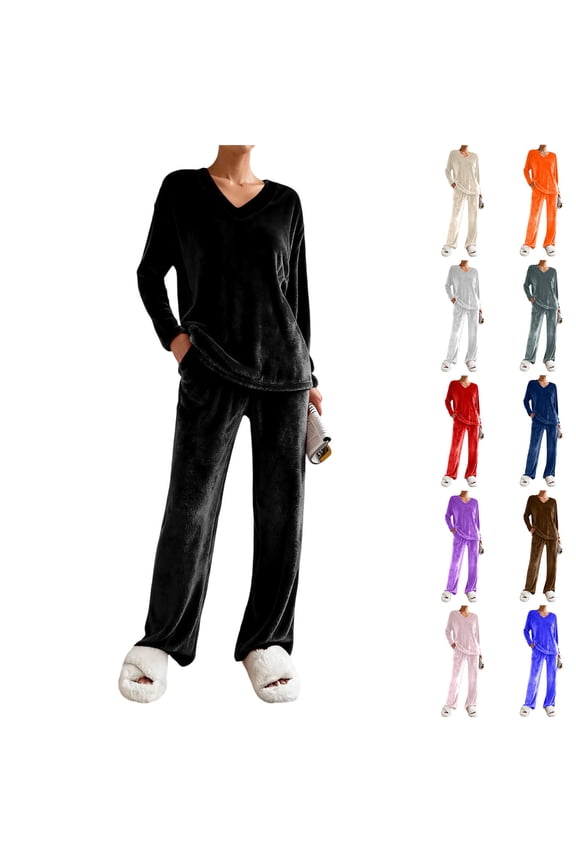 Womens Velvet Pajamas Sets Long Sleeve Velour Sleepwear Soft 2 Piece Loungewear Pj Set with Pockets, Gifts for Her Coffee,XL