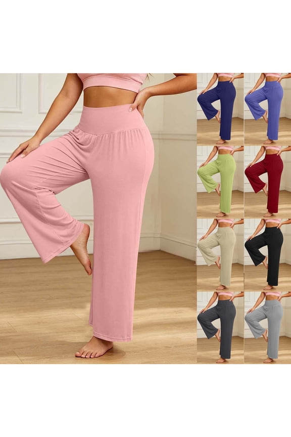Womens Wide Leg Pants Soft High Elastic Waist Loose Straight Trousers Casual Comfy Yoga Sweatpants