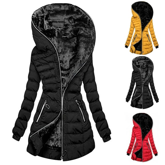 YanHoo Womens Winter Coats Fleece Lined Long Puffer Jacket Plush Padded Down Jackets Quilted Puffer Coat Outerwear with Hood Yellow,XL