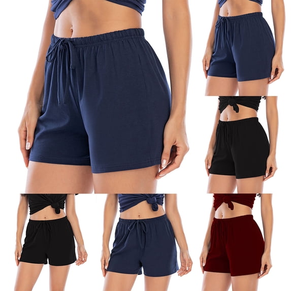 YanHoo Womens Workout Shorts Elastic Waist Drawstring Solid Color Short Pants Quick Dry Running Gym Athletic Shorts