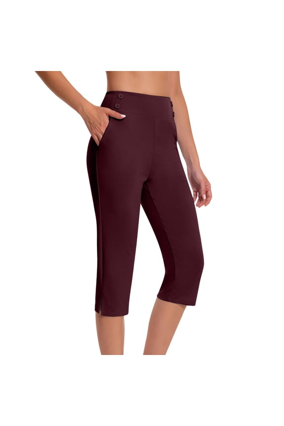 Womens Yoga Capris Pants with Pocket High Waisted Straight Leg Workout Leggings Stretchy Crop Pants