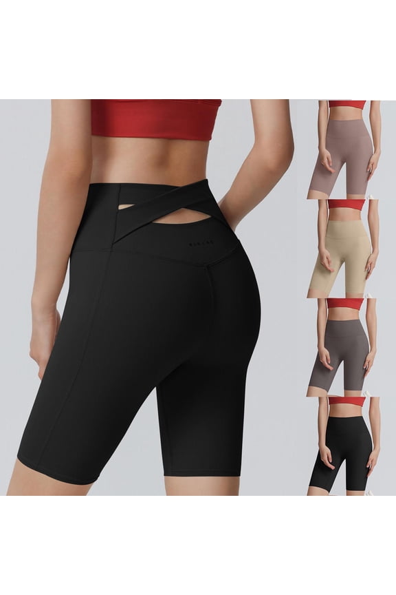 Workout Shorts for Women Criss Cross Hollow Out Yoga Short High Waist Slim Fit Solid Color Shorts
