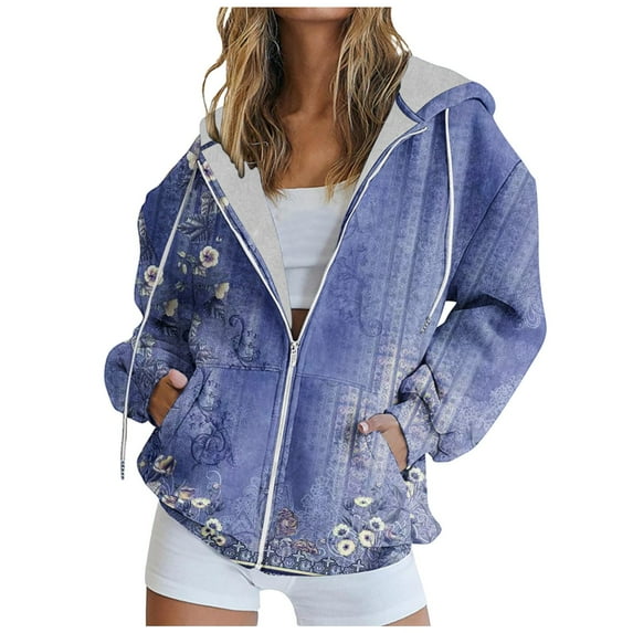 YanHoo Zip Up Jackets Under 15 dollars Womens Zip Up Hoodies Oversized Drawstring Hooded Sweatshirts Teen Girls Y2K Fall Clothing