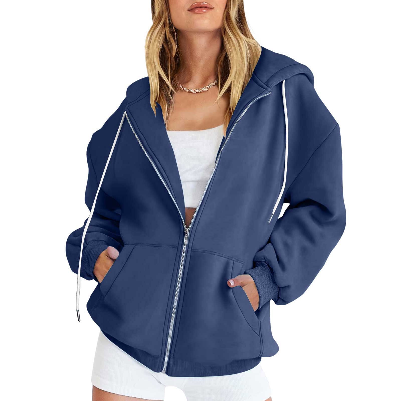 Clothing Womens Navy Blue Zip Up Hoodie YanHoo Women's Zip Up