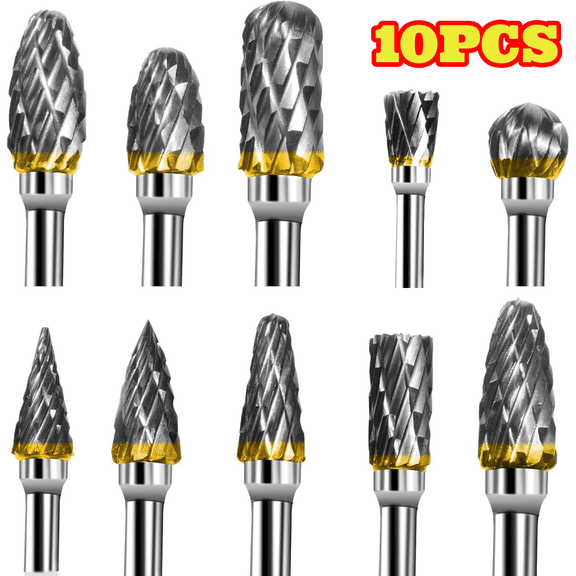 YanJici Carbide Burr Set Compatible with Dremel Rotary Tool, 10pcs Die Grinder Bits Rotary File Rasp with 1/8" Shank Tool Accessories