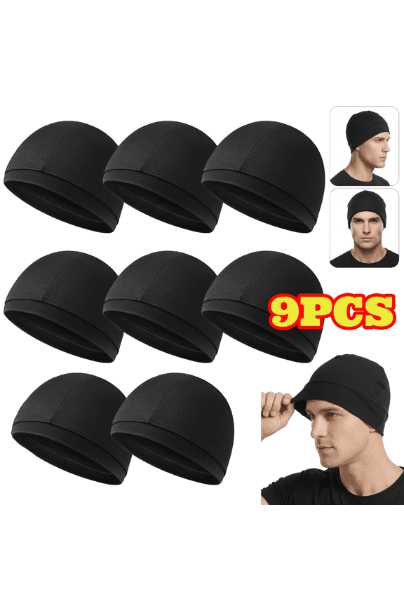 Cooling Skull Cap for Men Women, 9pcs Sweat Wicking Helmet Liner Cycling Running Hat, Balck