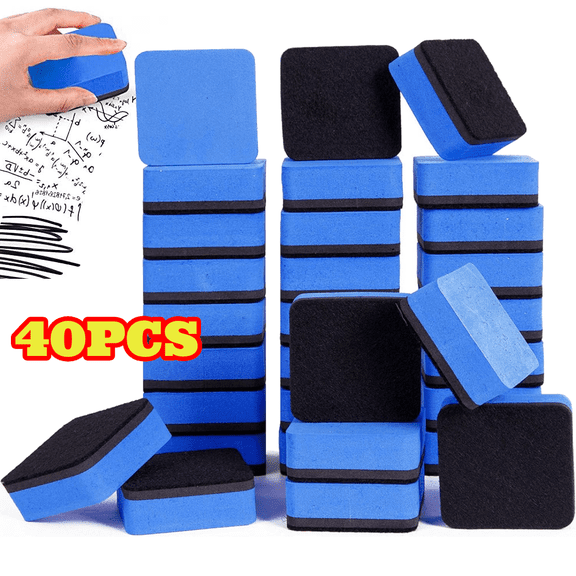 YanJici Dry Erase Erasers, 40pcs Magnetic Whiteboard Dry Erasers Chalkboard Cleaner Wiper for Home and Office Supplies, Blue