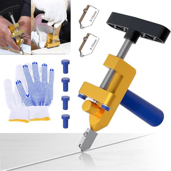 YanJici Glass Tile Cutter with 3 Tungsten Steel Blade, 2 in 1 Manual Tile Cutter Tool with Breaking Pliers, Glass Cutter Hand Tool for Ceramic Glass