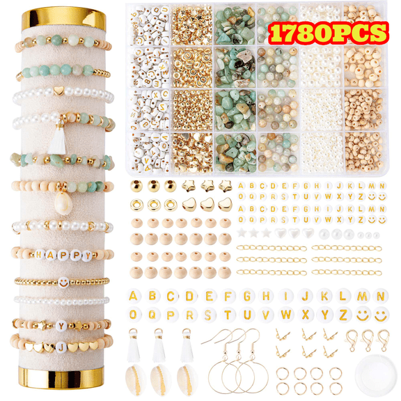 YanJici Jewelry Making Kit, 1700pcs Letter Beads, Natural Stone Beads, Irregular Natural Stone for DIY Crafts Necklace Earrings Bracelet Making