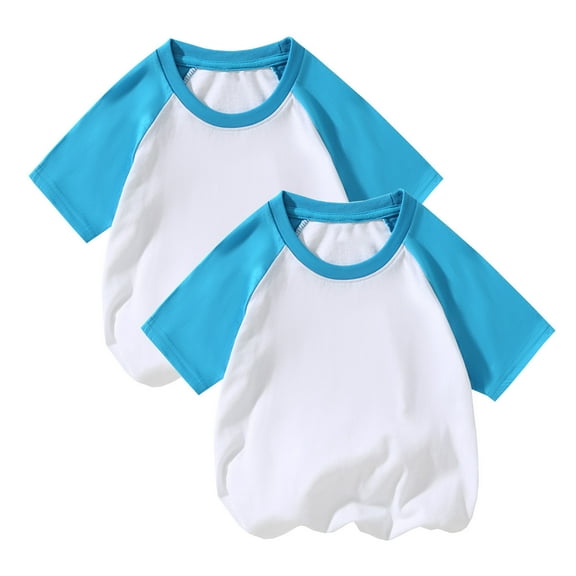 Rohuuque 2 Pack Boys Girls Shirts Cotton T-Shirts Kids Crew Neck Tops Summer Short Sleeve T-Shirt 7 Years Blue
