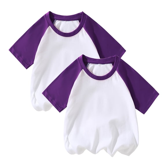 Rohuuque 2 Pack Boys Girls Shirts Cotton T-Shirts Kids Crew Neck Tops Summer Short Sleeve T-Shirt 7 Years Purple