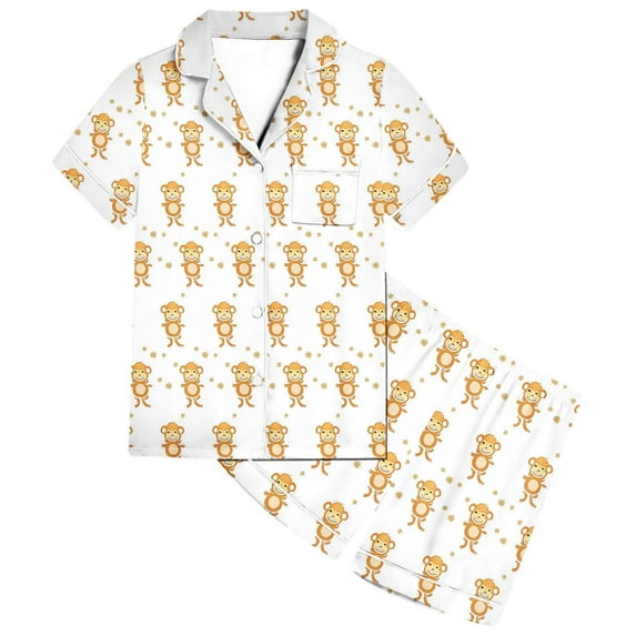 Gpaecead 2 Piece Pjs Set Kids & Toddler Girls Monkey Printed Pajamas Cotton Sleepwear Roundneck Shirts Top & Pajama Shorts 10 Years Yellow