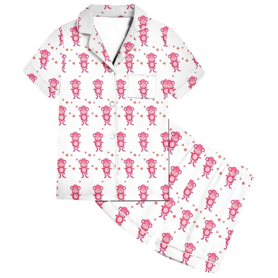 Gpaecead 2 Piece Pjs Set Kids & Toddler Girls Monkey Printed Pajamas Cotton Sleepwear Roundneck Shirts Top & Pajama Shorts 8 Years Hot Pink
