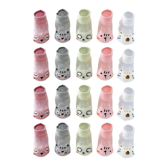 Gpaecead 20 Pairs Toddler Kids Socks Boys Girls Ankle Animal Cat Printed Socks Low Cut Athletic Sock Toddler Socks 1 Years Pink