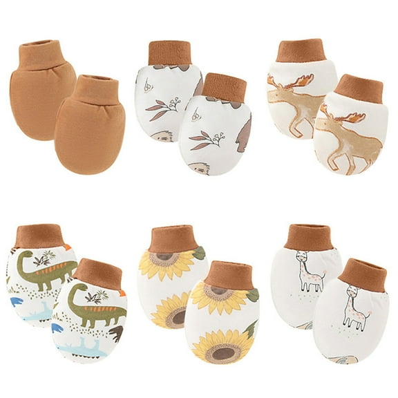 Rohuuque 6 Pairs Newborn Baby No Scratch Mittens Unisex Newborn Elastic Cotton Wrist Gloves Infant Toddler Anti Sensitive Mittens Set Free Size Coffee