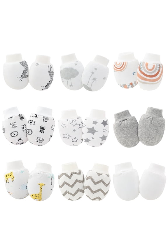 Lovskoo 9 Pairs Newborn Baby No Scratch Mittens Unisex Newborn Elastic Cotton Wrist Gloves Infant Toddler Anti Sensitive Mittens Set Free Size Gray