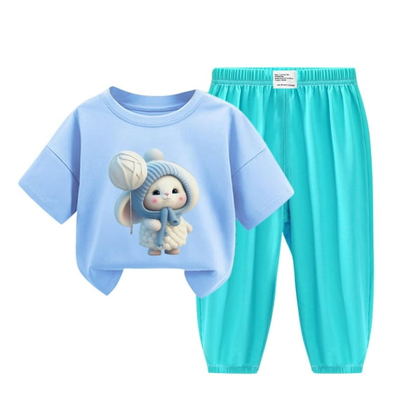 Rohuuque Baby Boys & Girls' Fall & Winter Fashion: Rabbit-Printed Toddler Outfit with Cozy Sweatshirt & Pants 3 Years Blue