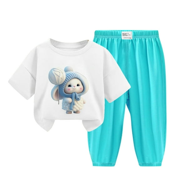 Rohuuque Baby Boys & Girls' Fall & Winter Fashion: Rabbit-Printed Toddler Outfit with Cozy Sweatshirt & Pants 9 Years White