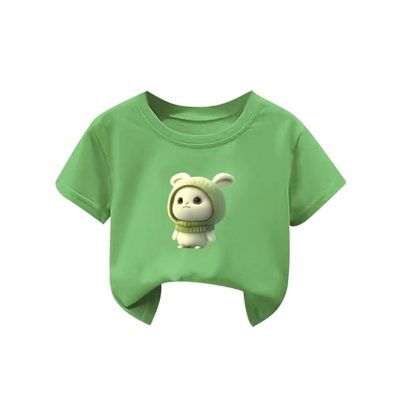 Rohuuque Baby Boys Girls Short Sleeve T-Shirts Toddler Summer Thin Rabbit Graphic Crewneck Tees Tops 10 Years Green