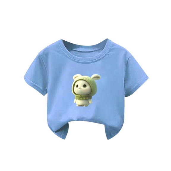 Rohuuque Baby Boys Girls Short Sleeve T-Shirts Toddler Summer Thin Rabbit Graphic Crewneck Tees Tops 10 Years Light Blue