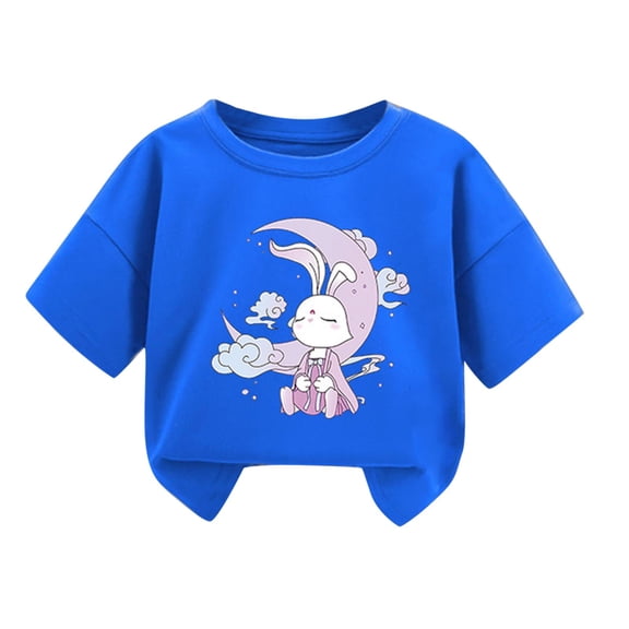 Rohuuque Baby Boys Girls Short Sleeve T-Shirts Toddler Summer Thin Rabbit Graphic Crewneck Tees Tops 3 Years Blue