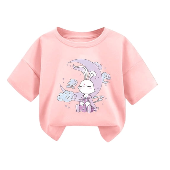 Lovskoo Baby Boys Girls Short Sleeve T-Shirts Toddler Summer Thin Rabbit Graphic Crewneck Tees Tops 4 Years Pink